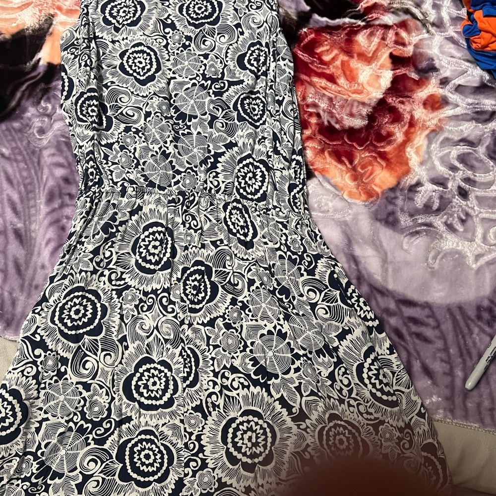 CAbi Black and White Floral Midi Dress